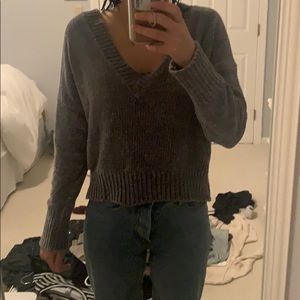 gray velvet cropped sweater